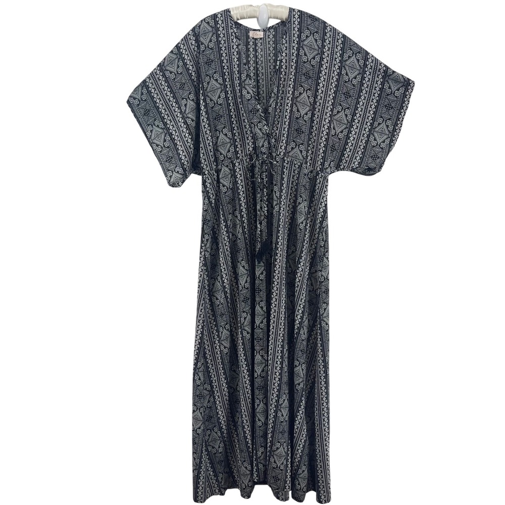 Elan Maxi Kimono Kaftan Dress Womens L Tribal Slit Boho Casual Cover Up